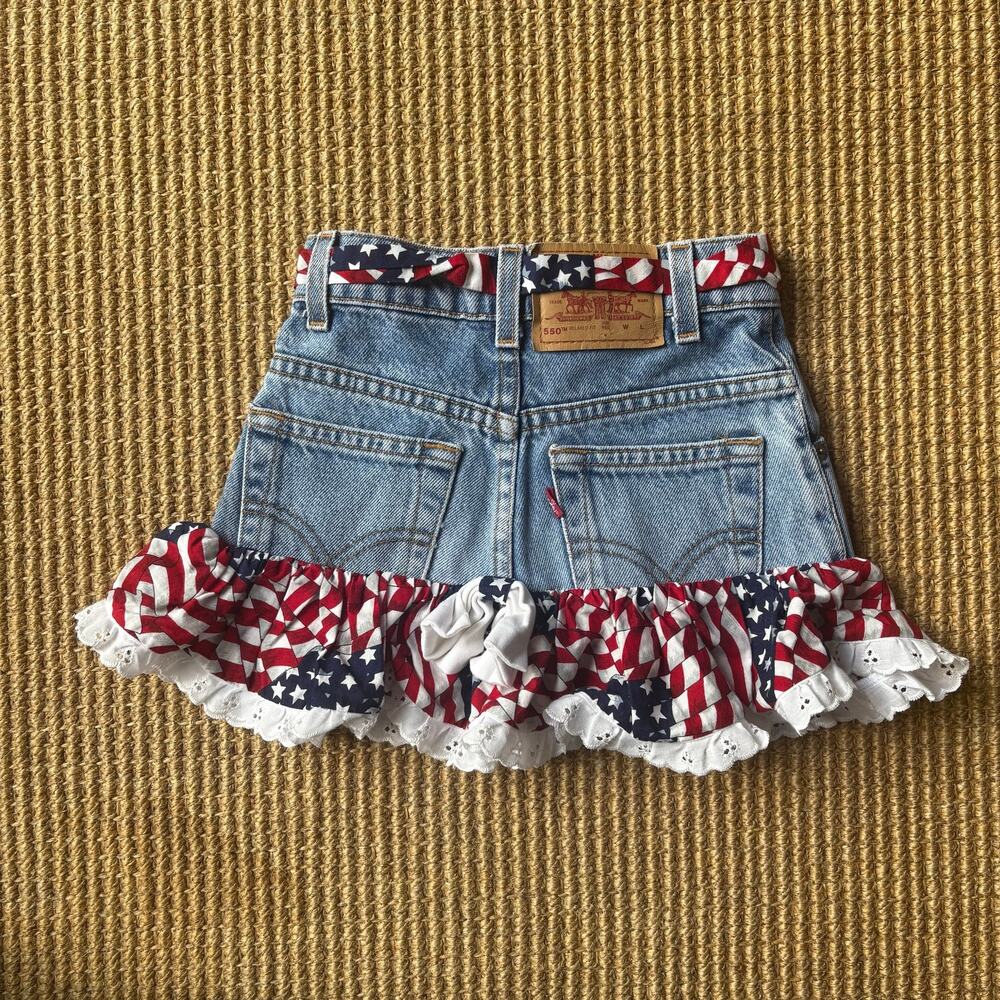 Vintage Upcycled American Flag Skirt Made from Vintage Levi's July 4th Patriotic